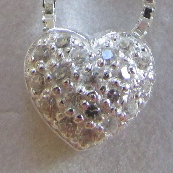 Sterling Silver CZ Dome and Pave Heart Dangle Pendant - NEW - Picture 6 of 12